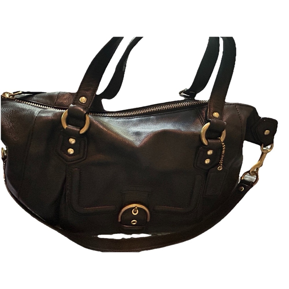 Coach Campbell Buckle Hobo Black Leather Shoulder Bag  Brass Hardware - Picture 10 of 14
